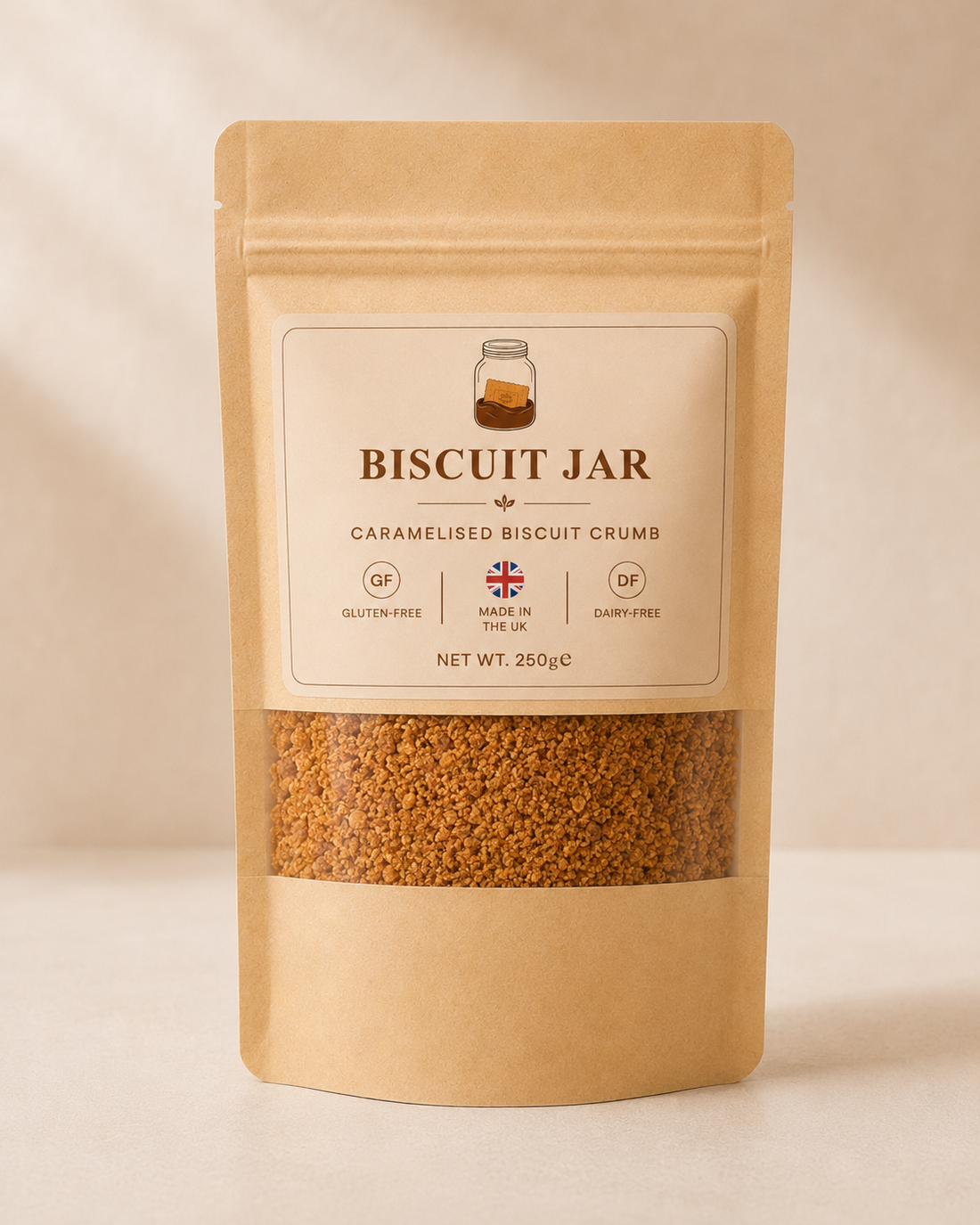 Pouch of Biscuit Jar gluten-free caramelised biscuit crumb